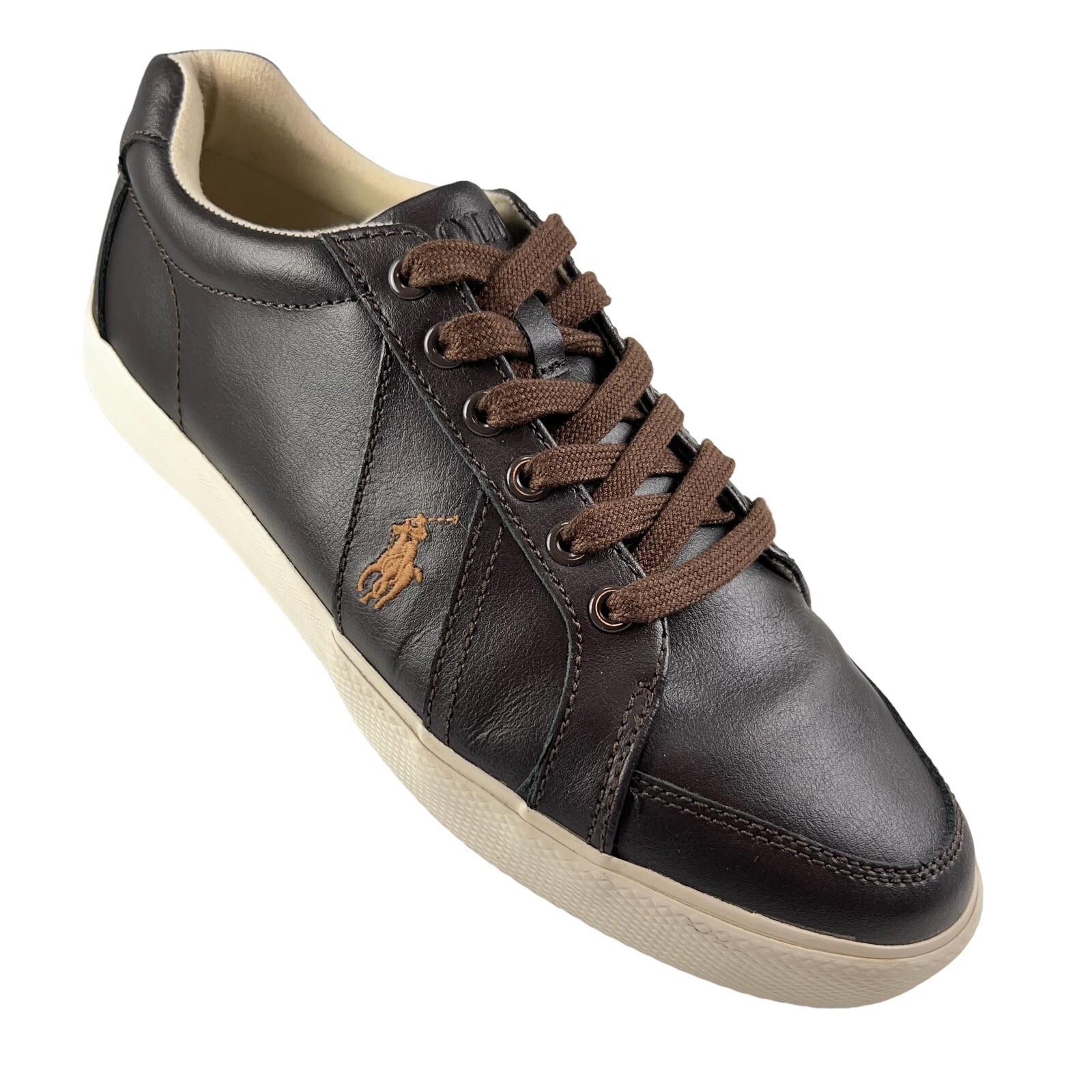Polo Ralph Lauren HUGH marrone in pelle taglia 9 5 D da uomo scarpe basse pony