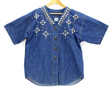 Vintage Donna Usa Women's Blue Denim Stud Jewel Design Jacket One Size 80's