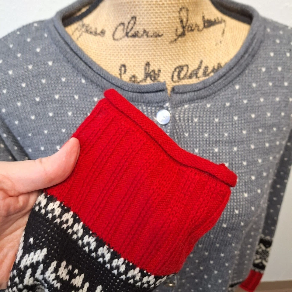 Tally Ho Holiday Fair Isle Cardigan Sweater Long Sleeve Stretch Gray Women Sz 1X - Image 4 of 4
