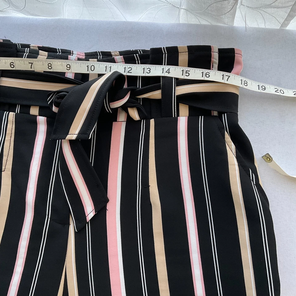 New York&Co 7th Avenue Womens Pant Multicolor Striped Paperbag Waist Palazzo 14 - Image 4 of 4