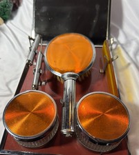 Vintage Vanity Set Mirror Brush Jars w Lids Comb Manicure Tools . Folds.