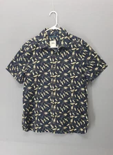 Perry Ellis Men Shirt Large Blue Cotton Blend Short Sleeve Stretch Button Down