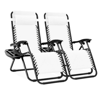 Adjustable Steel Zero Gravity Outdoor Lounge Chairs, Set of 2, White