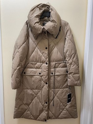 DKNY Diamond Quilted Jacket Women L Beige Long Sleeve Snap Inside Zip DL1MPH49