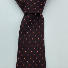 LILLY DACHE Brown Silk Tie Red Yellow Geometric Micro Pattern Paris Rome LA 3"