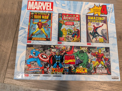 Marvel Buffalo Games 4 Puzzle Set Spider-Man Iron Man Avengers Comic Covers