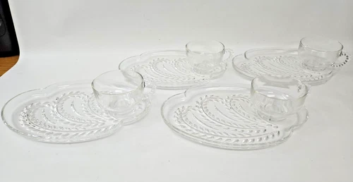 Vintage Snack Set Federal Glass Homestead Clear Plates Cups 4