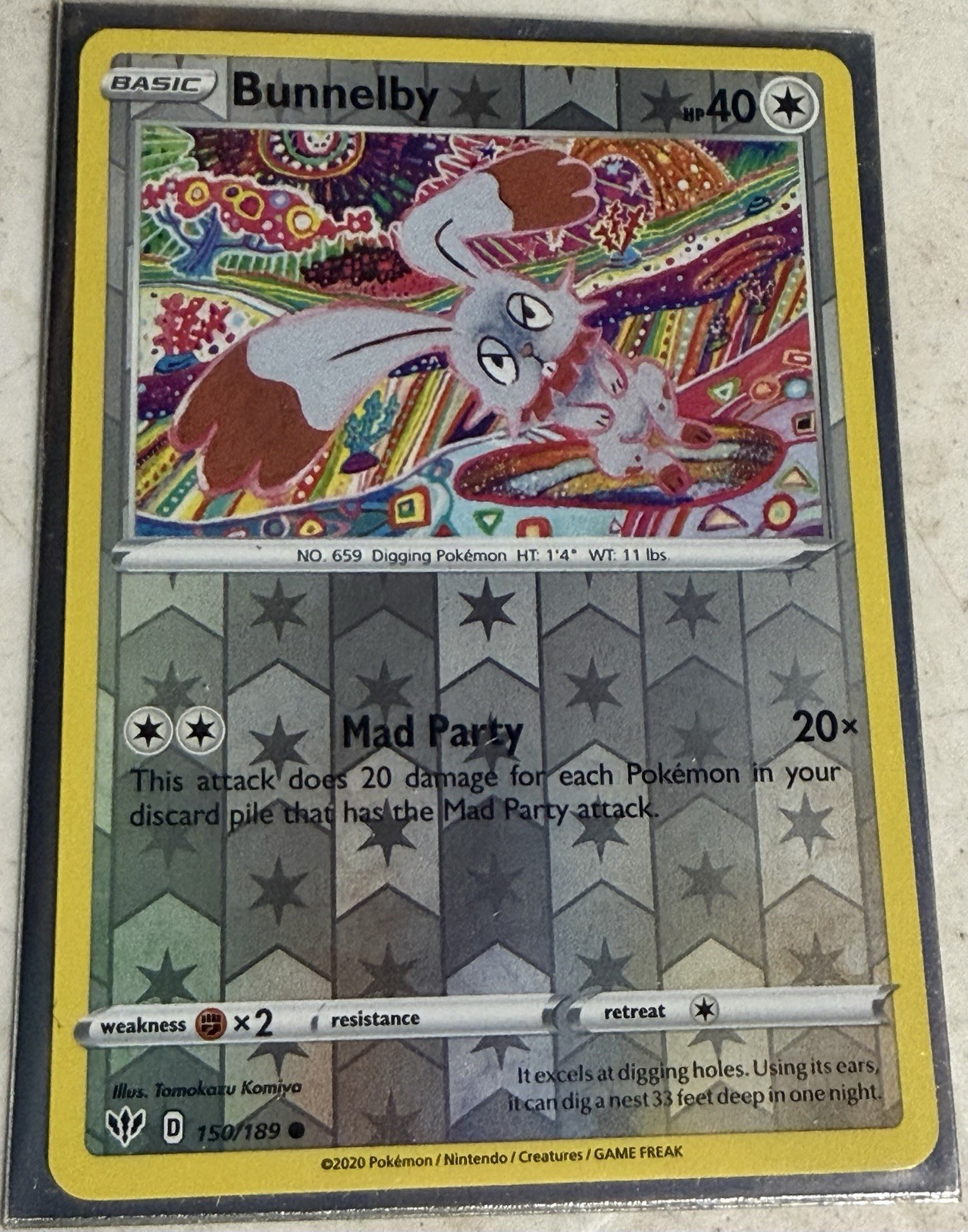 Bunnelby 150/189 Reverse Holo Darkness Ablaze Pokemon Card Near Mint Sleeve