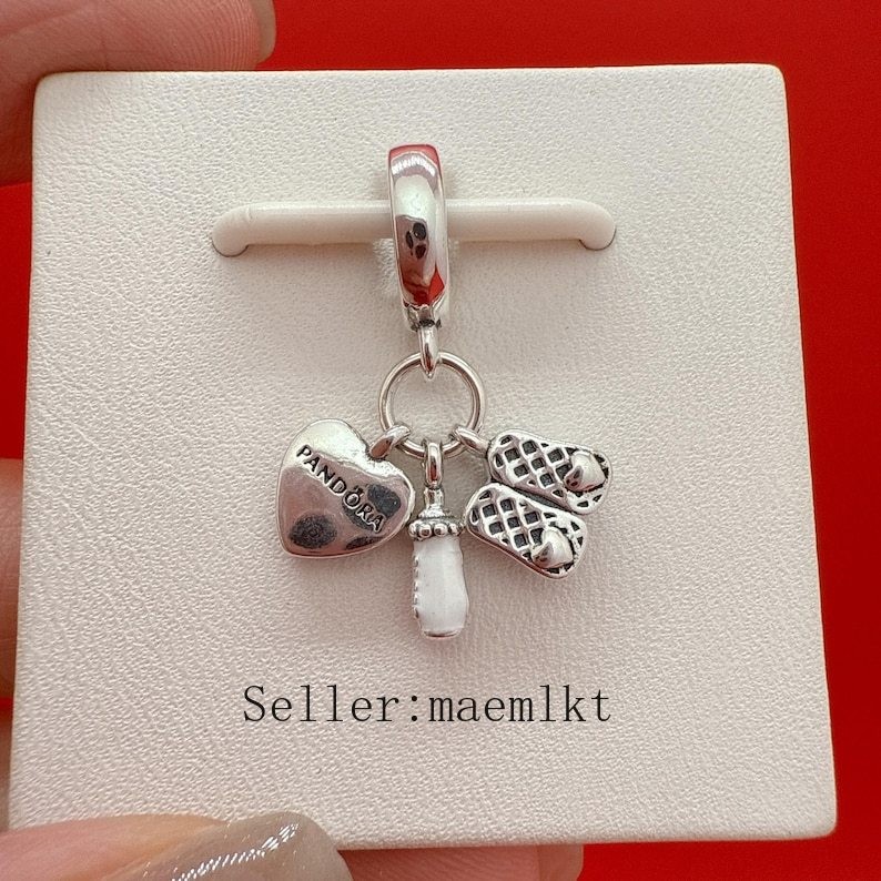 New 925 Sterling Silver Baby Bottle and Shoes Dangle Charm 798106CZ