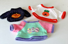Lot of 3 Teddy Bear or Plush Clothes Outfits 2 Halloween Pumpkin 1 Easter Eggs