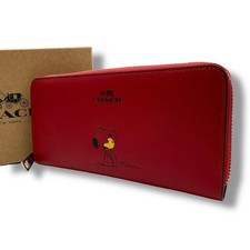 COACH x PEANUTS Long Wallet Snoopy Woodstock Leather Zip red outlet NEW