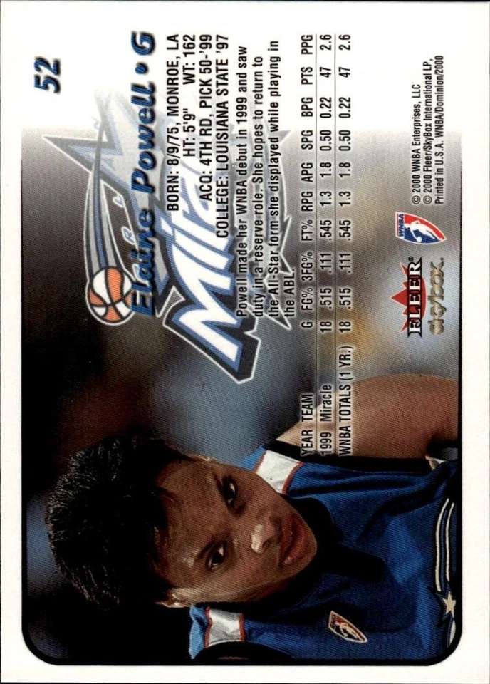 2000 SkyBox Dominion WNBA #52 Elaine Powell - Image 2 of 2