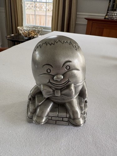 Humpty Dumpty Sat on a Wall Pewter Coin Bank Excellent Condition