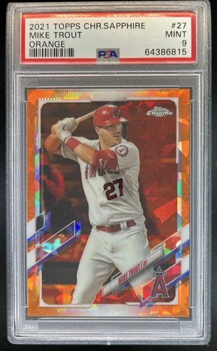 2021 Topps Chrome Sapphire Mike Trout ORANGE /25 PSA 9 Angels #27