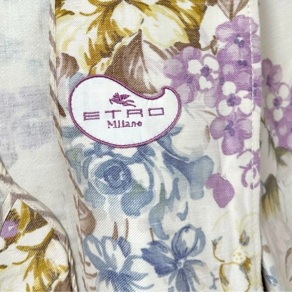 Chaqueta Blazer Etro Crema Estampado Floral Italiano Lino Dorado Botón Raro Talla 42/6 Foto 4 de 4