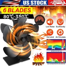6 Blades Fireplace Eco Fan Wood Stove Fan for Log Burner W/ Magnetic Thermometer