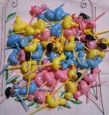50 Vintage Plastic Easter Cupcake Picks Ducks Chicks Roosters Read Description 