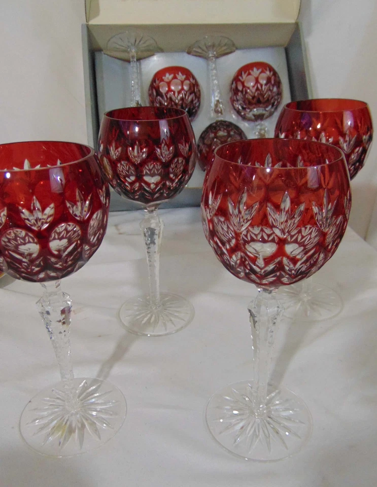 8 Legends by Godinger Dynasty Red Cranberry Cut Glass Crystal Wine Hock Stem MIB - Image 2 of 4