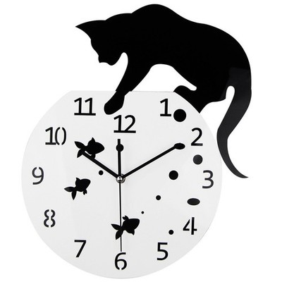 Fishbowl Katzenuhr/kreative Wanduhren/Home DIY Dekoration Uhr/Katze auf Uhr W...