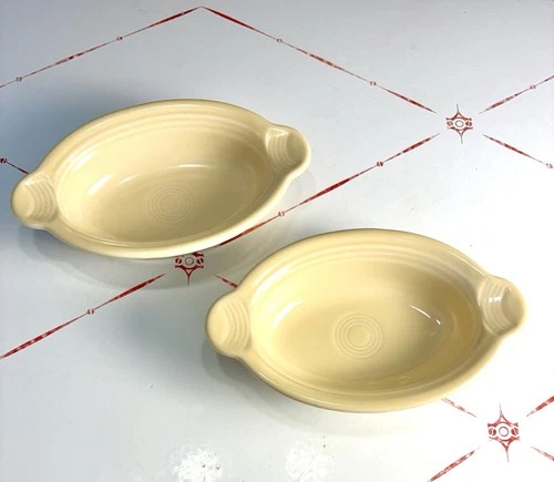*2~VTG Ivory Fiesta Individual Casserole Baking Dish 9" Oval Bowl (DW 1)