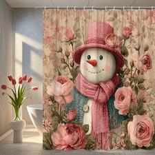 Vintage Snowman Surrounded by Roses Floral Christmas Winter Shower Curtain Decor