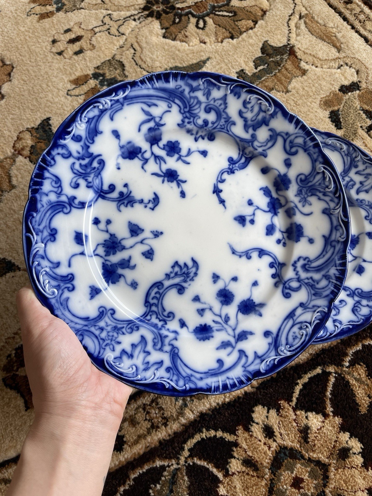 WH Grindley “Marie” Flow Blue Dinner Plates Set of 2 – 9.75” NO CRAZING