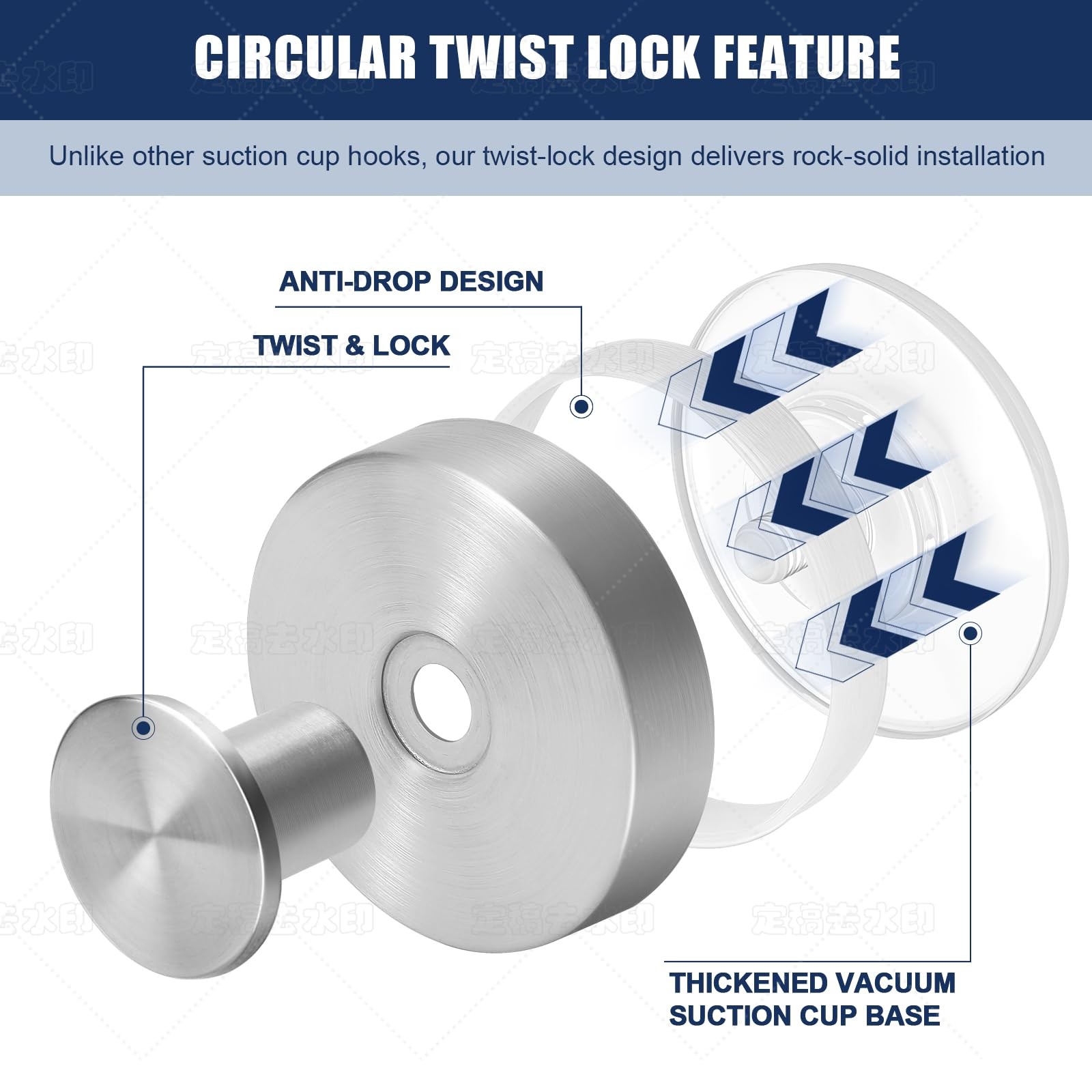 Silver Suction Cup Hooks for Shower Waterproof - No Drill Stainless Steel Tow...