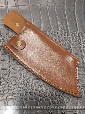 Brown Close Top w Button Side Draw Fix Blade Kitchen Knife Leather Sheath