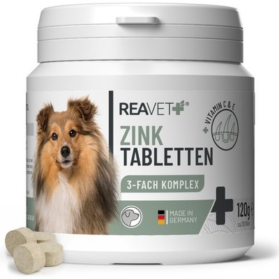 REAVET Zink Tabletten für Hunde 120 Stück, Hochdosiert Vitamin C & E + Zink