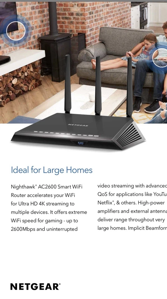 NETGEAR NIGHTHAWK AC2600 WIFI ROUTER Dual Band 2.4/5 GHz + Cord Works Excellent - Image 2 of 4