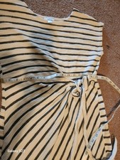 LOFT Women’s XS White blue Striped Terry Cotton Scoop Neck Shift tie wrap Dress