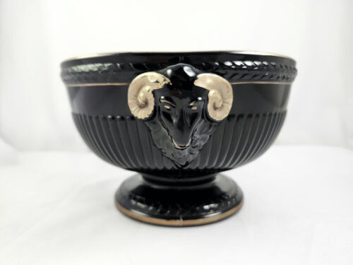 Consola cuenco con patas de cabeza de Helios Rams de ébano negro y dorado de colección de vidrio Cambridge - Imagen 2 de 9