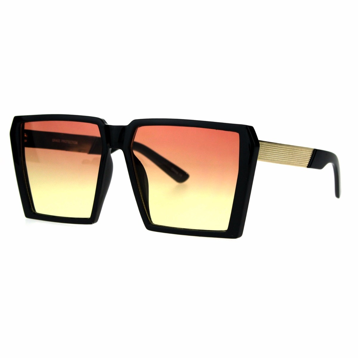 Women\'s Oversized Square Sunglasses - Black Lenses with Gold Frame Women Sunglasses Square Oversize Large Black Gold Frame Big  main image 2
