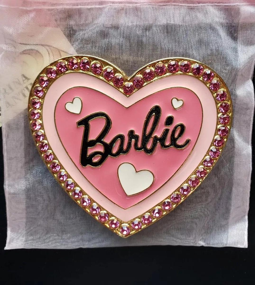 Tarina Tarantino Pink Crystal Heart Shaped Barbie Belt Buckle Brand New Vintage