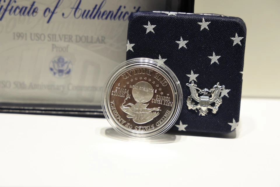 Proof 1991-S USO 50th Anniversary Commemorative 90% Silver Dollar Box/COA - Image 4 of 4