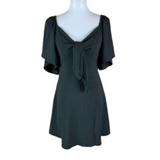 Dokotoo Black Tie Front Flutter Sleeve Mini Dress S Boho Cottagecore Festival