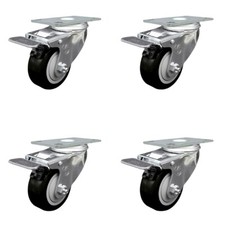 3.5 Inch SS Black Polyurethane Top Plate Caster Set Total Lock Brake SCC