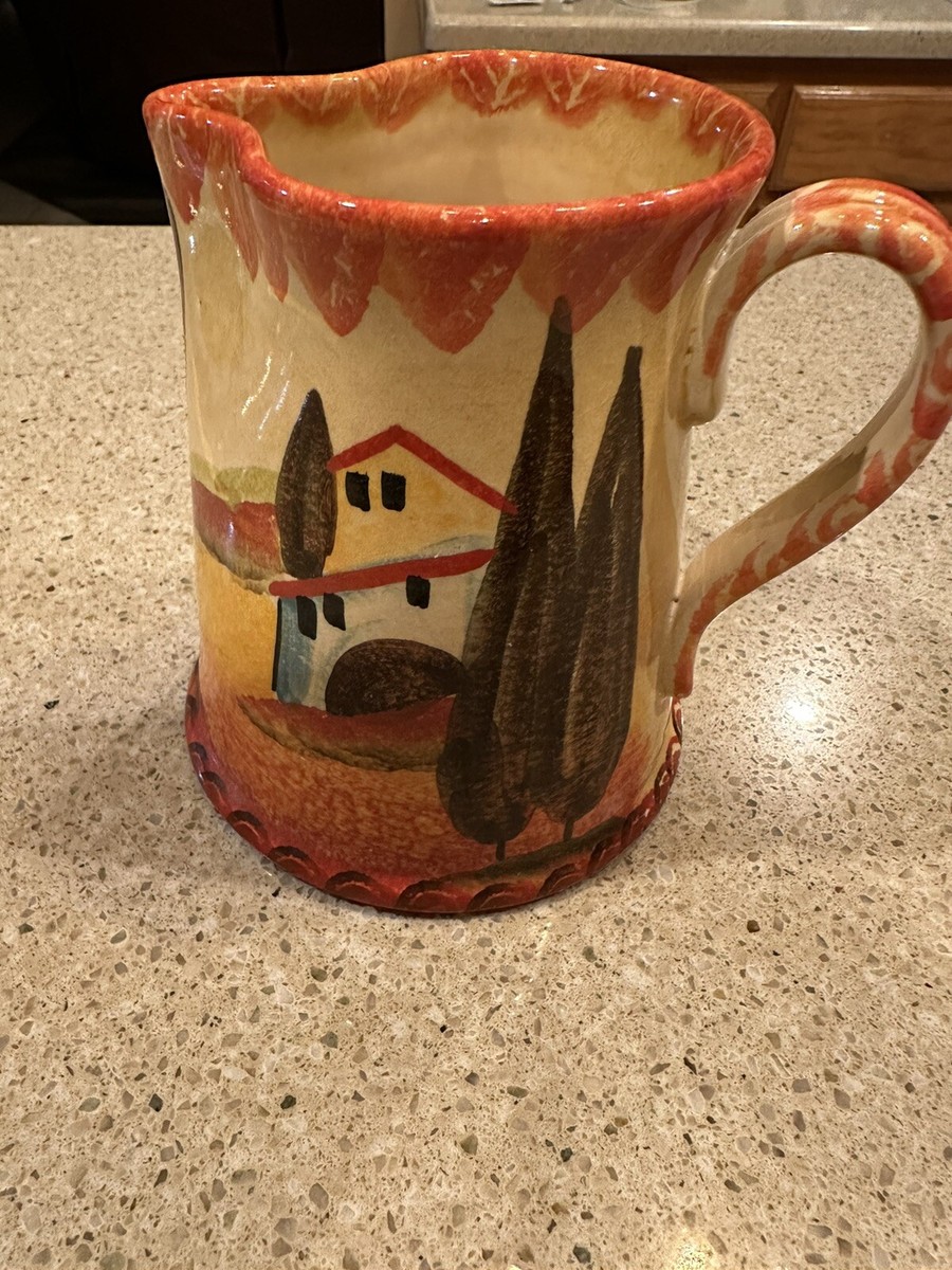 Hand Painted Italica Ars Pottery Pitcher Made In Italy Landscape