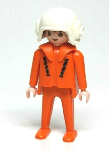 Playmobil Figure Vintage Rescue Pilot w/ Helmet Orange Jumpsuit Brown Hair 3789