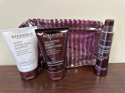 Keranique 3.4 oz Stimulating Shampoo Volumizing Conditioner, Lift and Repair 2oz