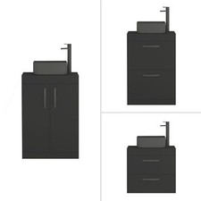 Bathroom Vanity Unit Countertop Wash Basin Matt Black Floor Standing Wall Hung