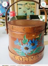 Firkin Hand Painted Staved Wood Antique Cookie Bucket Farmhouse Rustic