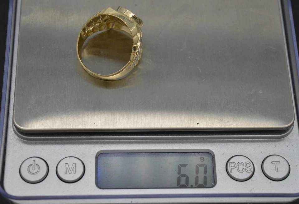 Anillo de ferrocarril cuadrado de dos tonos de oro amarillo blanco real de 10K para hombre 6,0 gr todas las tallas Foto 4 de 4