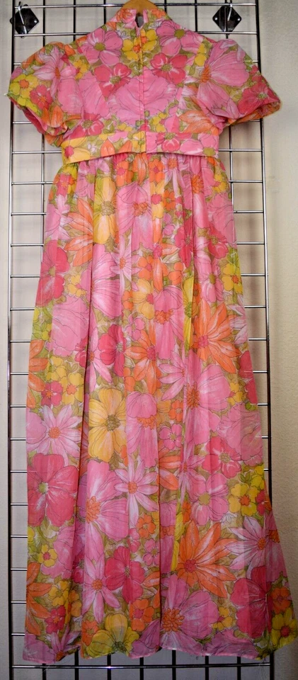 Винтажное платье Emma Domb размер S 60-е оранжевое розовое шифоновое многослойное с завышенной талией - Изображение 2 из 4