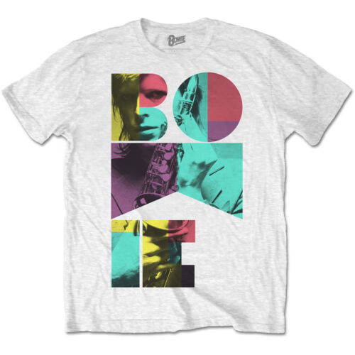 David Bowie Mens White Short Sleeve Colour Saxophone T-Shirt Retro Ziggy - Picture 1 of 1