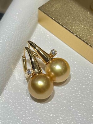 FEATURED Aurora Chakin 11-12mm south sea pearl earring 18k solid gold Diamond