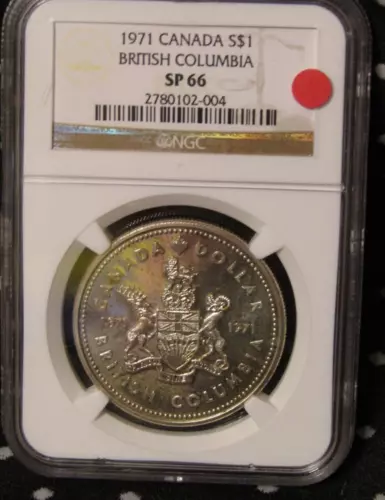 1971 CANADA SILVER DOLLAR "BRITISH COLUMBIA"..NGC SP-66..TINT  OF  TONING