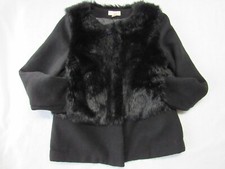 GB Girls size XL Black Faux Fur Full Zip Pockets Knit Sweater Lined Winter Coat