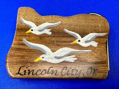 Lincoln City Oregon Artisan crafted wood belt buckle seagulls art belt buckle