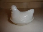 Vintage White Milk Glass Hen on Nest Chicken Dish w/ Lid 4 3/8" L  X 3 5/8" H